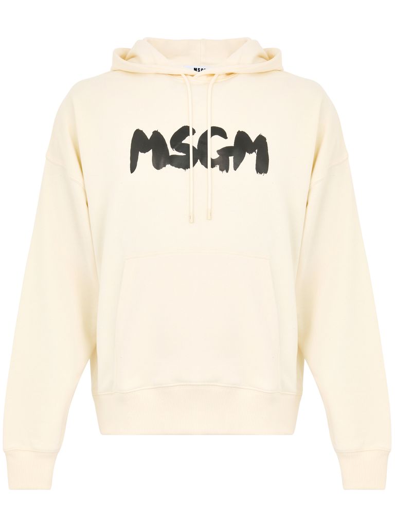 Shop Msgm White Cotton Hoodie With Logo Print