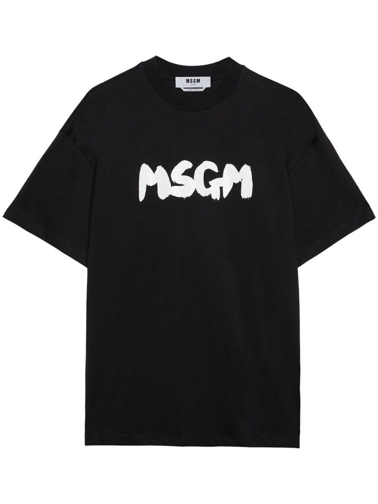 Shop Msgm Black Cotton T-shirt With Logo Print