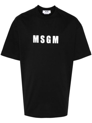 Black cotton T-shirt with white logo