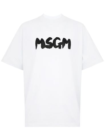 MSGM - White cotton T-shirt with logo print