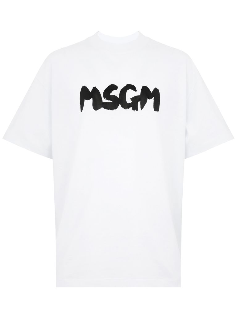 Shop Msgm White Cotton T-shirt With Logo Print