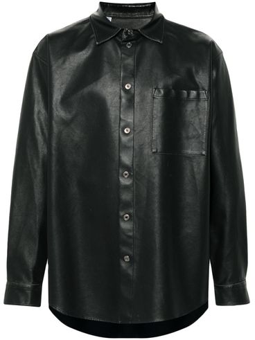 Synthetic leather-look shirt with applied pocket