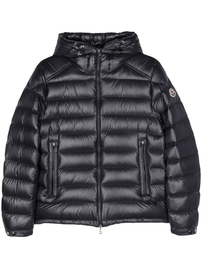 Shop Moncler Besines Short Quilted Puffer Jacket With Logo Patch In Blue