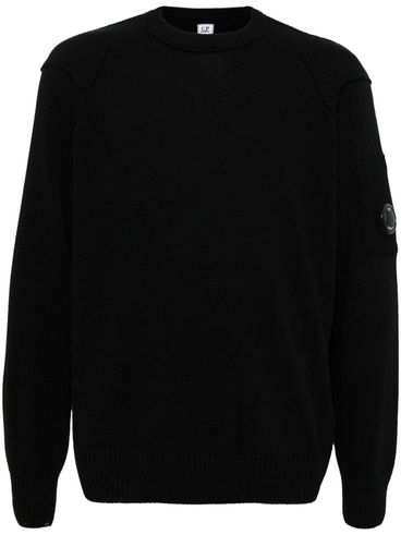 C.P. COMPANY - Crew neck wool sweater with lens logo