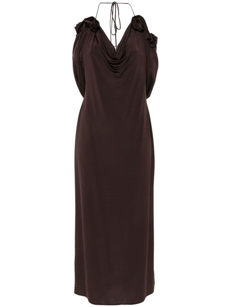 Shop Magda Butrym Draped Cowl Neck Midi Dress In Brown