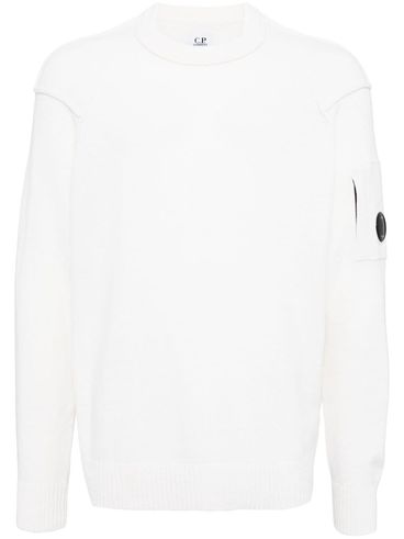 C.P. COMPANY - Crew neck wool sweater with lens logo