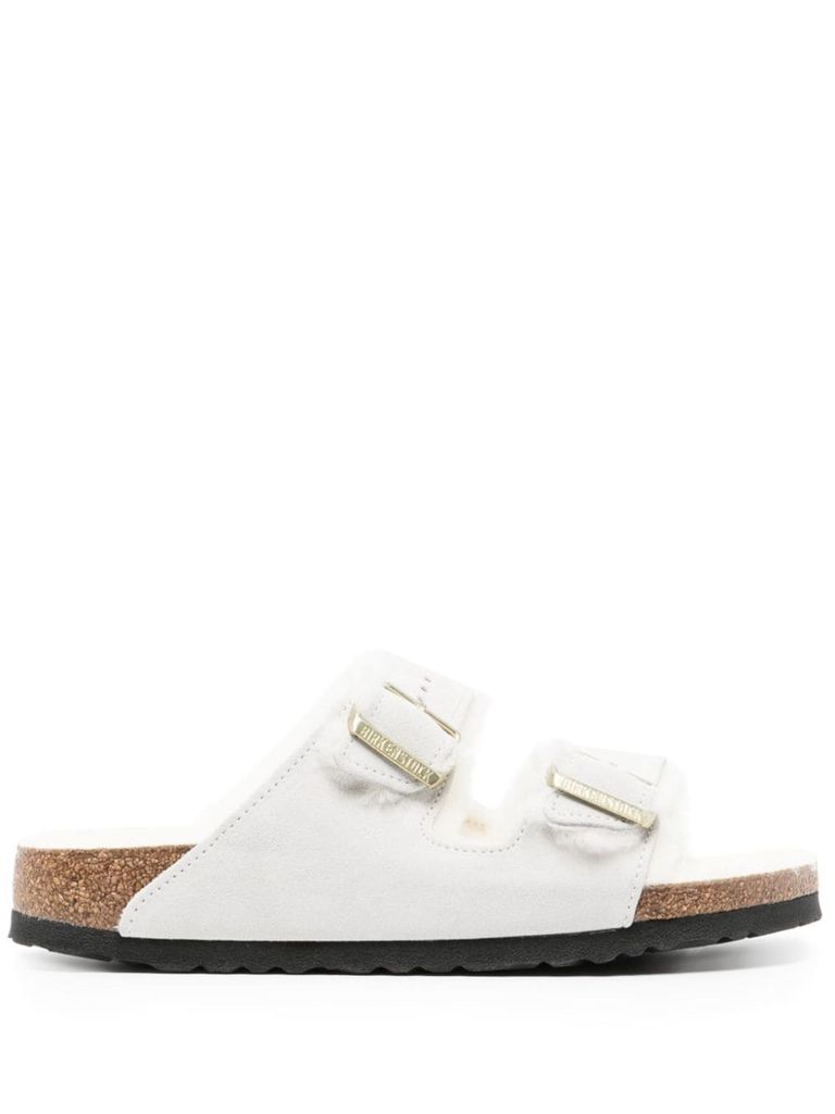 Shop Birkenstock Arizona Shearling-lined Leather Sandals In White