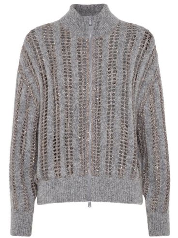 BRUNELLO CUCINELLI - Cardigan in cashmere grigio con paillettes