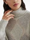 Diamond-patterned sweater with high collar