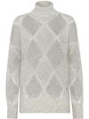 Diamond-patterned sweater with high collar