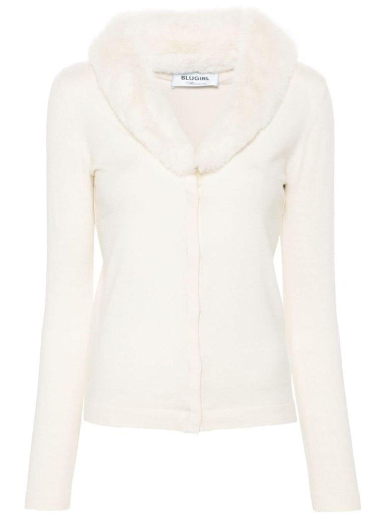 Beige Faux Fur Cardigan