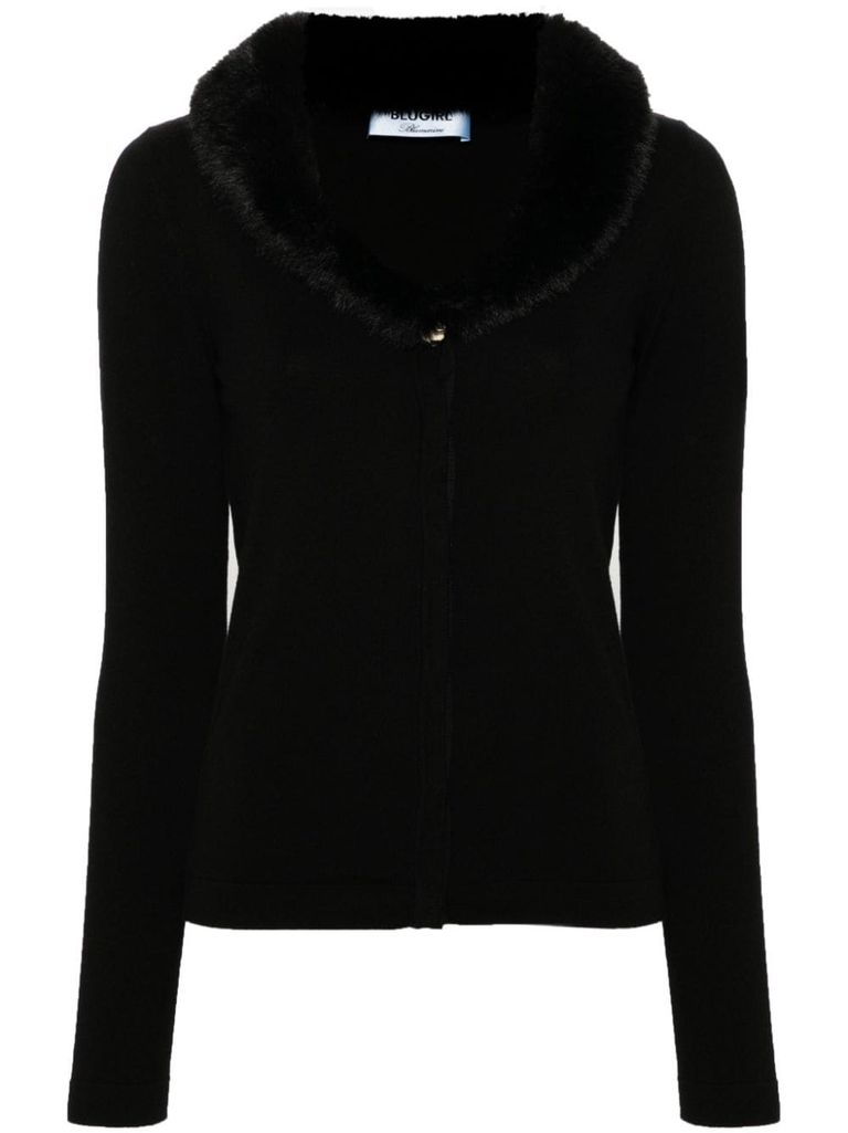 Shop Blugirl Faux Fur Cardigan In Black