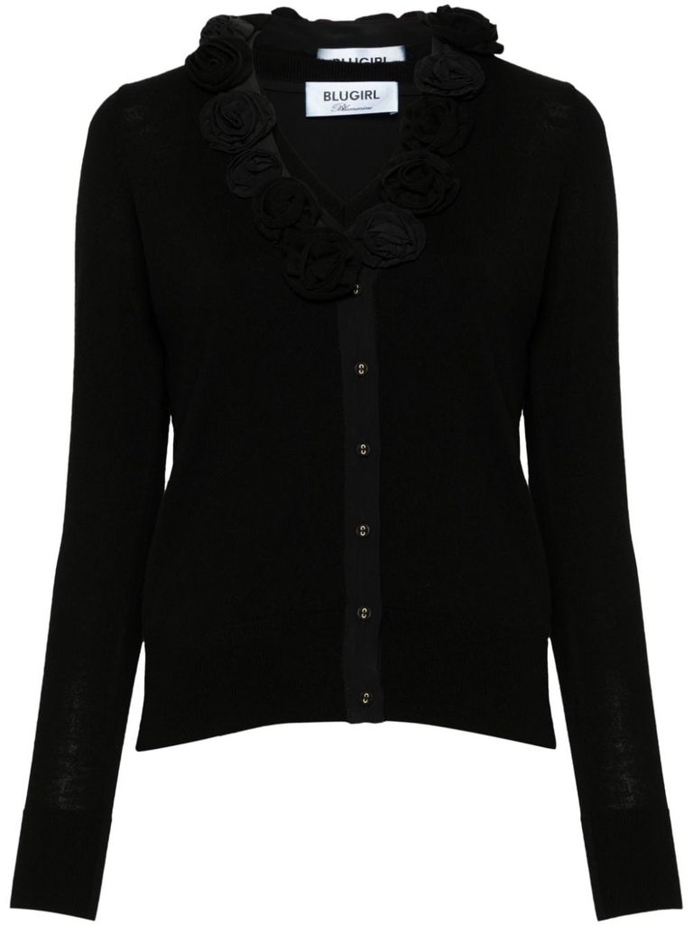 Shop Blugirl Black Shirt With Floral Appliqué