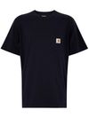 T-shirt in cotone blu con logo applicato