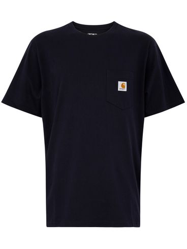 CARHARTT WIP - T-shirt in cotone blu con logo applicato