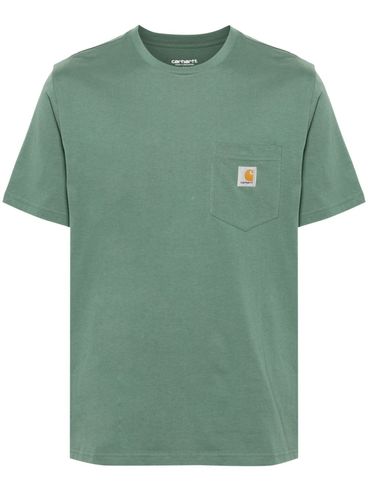 CARHARTT WIP - Green cotton T-shirt with applied logo