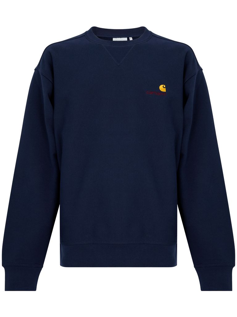 Shop Carhartt Crewneck Sweatshirt In Cotton With Embroidered Logo In Blue