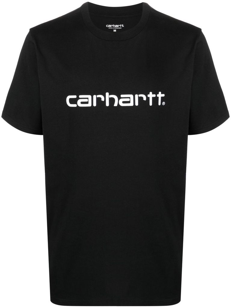 Shop Carhartt Crewneck Cotton T-shirt With Logo Print In Black