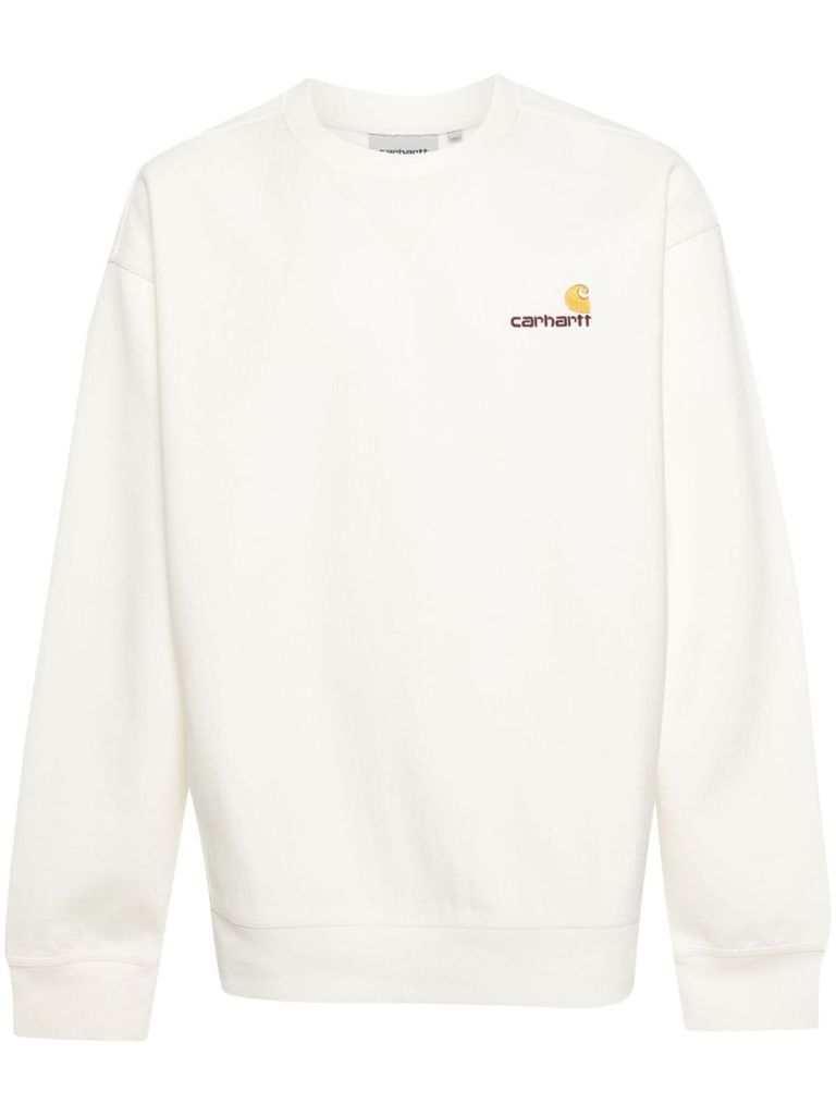 Shop Carhartt Crewneck Sweatshirt In Cotton With Embroidered Logo In White