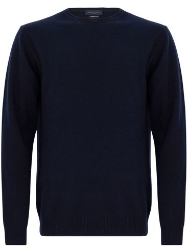 Blue navy merino wool and cashmere crewneck sweater