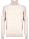 High-neck sweater in grey merino wool and cashmere