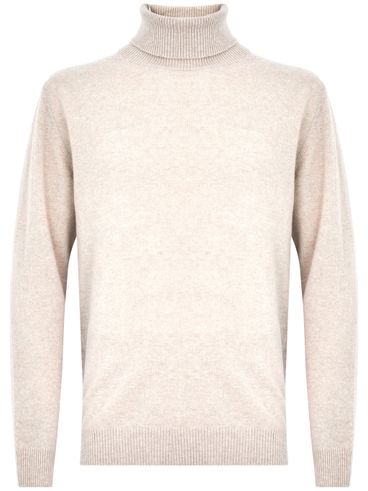 High-neck sweater in grey merino wool and cashmere