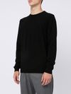 Black merino wool and cashmere crewneck sweater