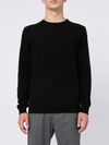 Black merino wool and cashmere crewneck sweater