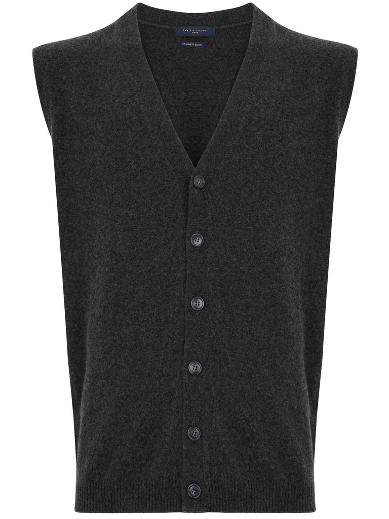 Shop Daniele Fiesoli Merino Wool And Cashmere Vest With V-neck In Grey