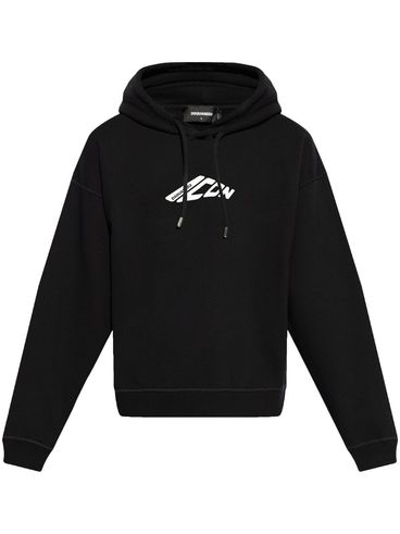 Sweatshirt in cotton blend with hood and print