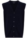 Blue Merino wool and cashmere vest with V-neck