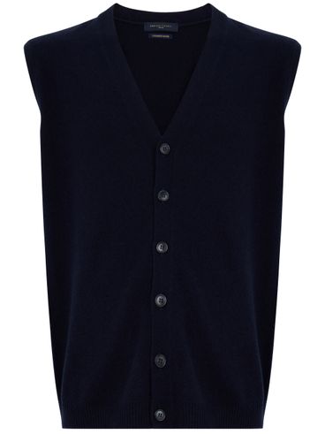 DANIELE FIESOLI - Blue Merino wool and cashmere vest with V-neck