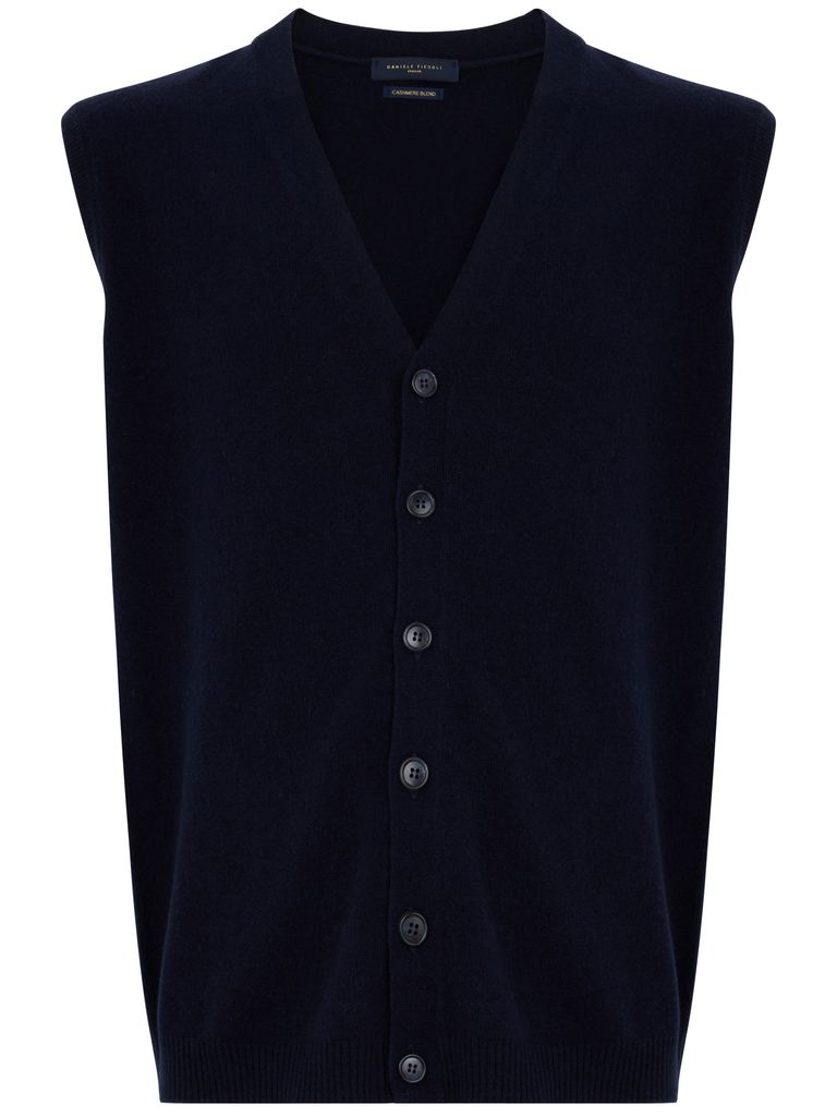 Shop Daniele Fiesoli Blue Merino Wool And Cashmere Vest With V-neck