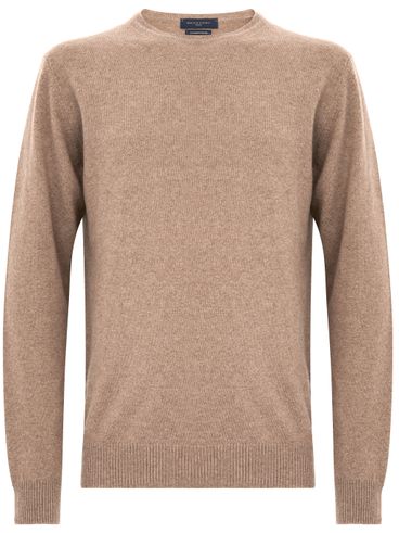 Beige merino wool and cashmere crewneck sweater