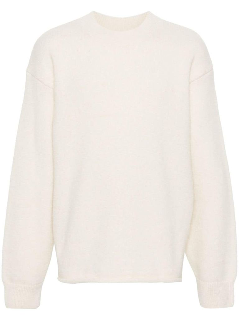 Shop Jacquemus Le Pull Sweater In Alpaca Wool With Logo In Beige