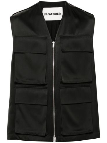 Vest in viscose and silk with applied pockets