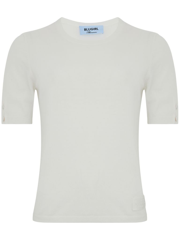 Shop Blugirl Fine-knit Short-sleeve Top In White