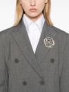 Blazer doppiopetto grigio con spilla a fiore