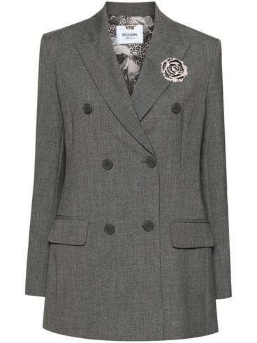 BLUGIRL - Blazer doppiopetto grigio con spilla a fiore