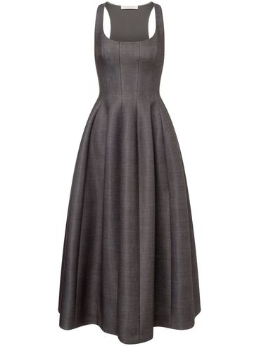 Square neck pleated midi dress