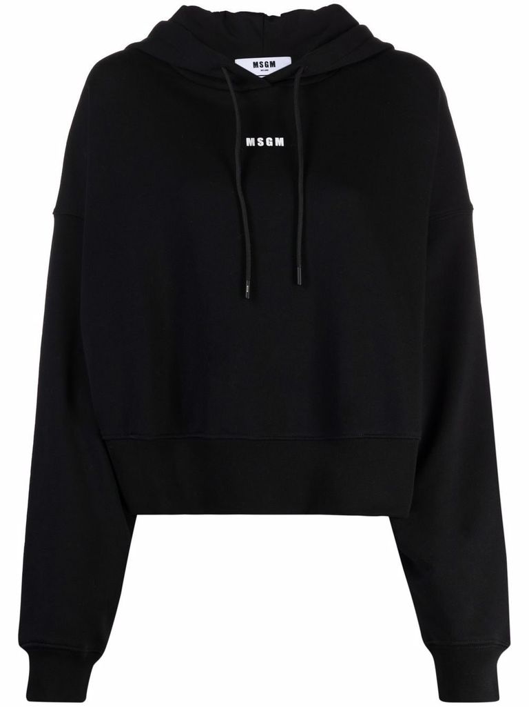 Shop Msgm Logo Print Cotton Hoodie In Black