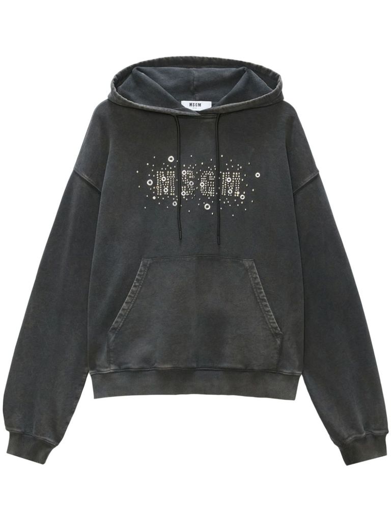 Shop Msgm Studded Logo Hoodie In Black