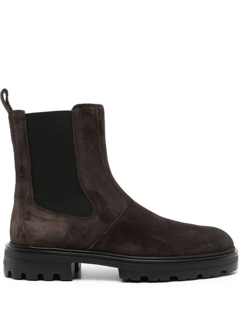 Shop Hogan H673 Chelsea Boots In Suede Leather In Brown