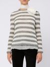 White striped shirt with black stripes and floral detail