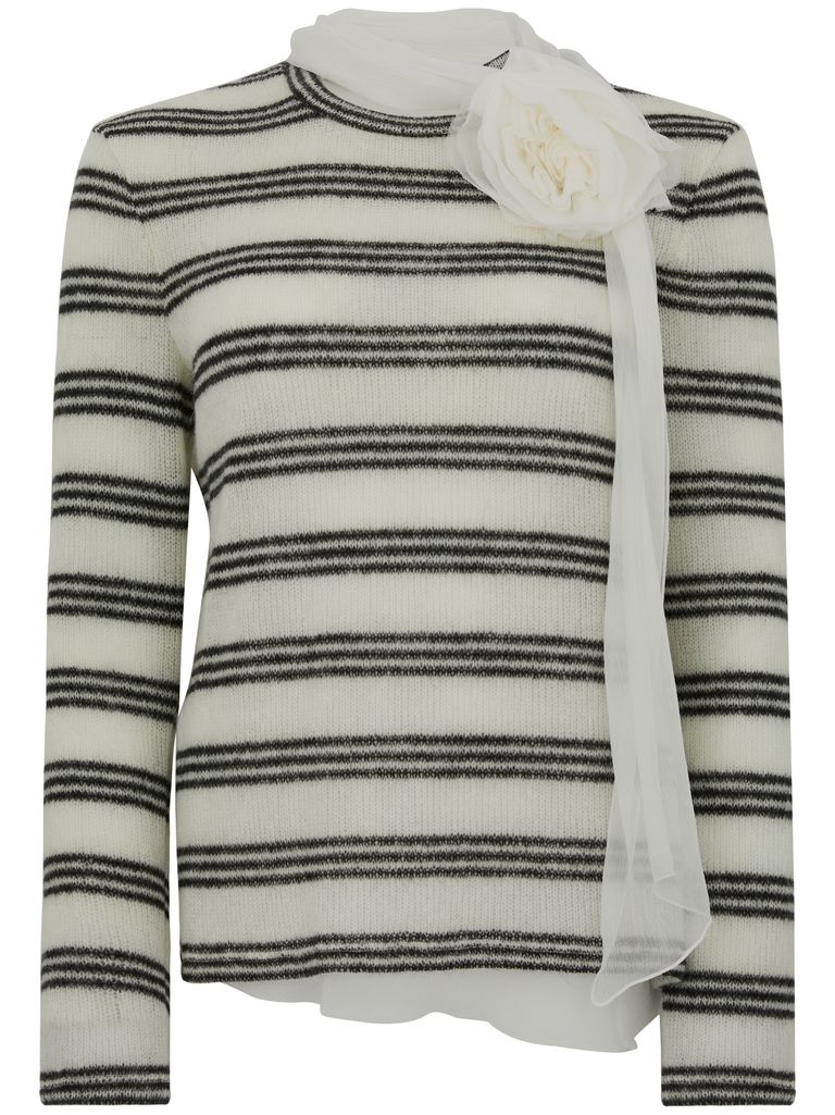 Shop Ermanno Scervino White Striped Shirt With Black Stripes And Floral Detail