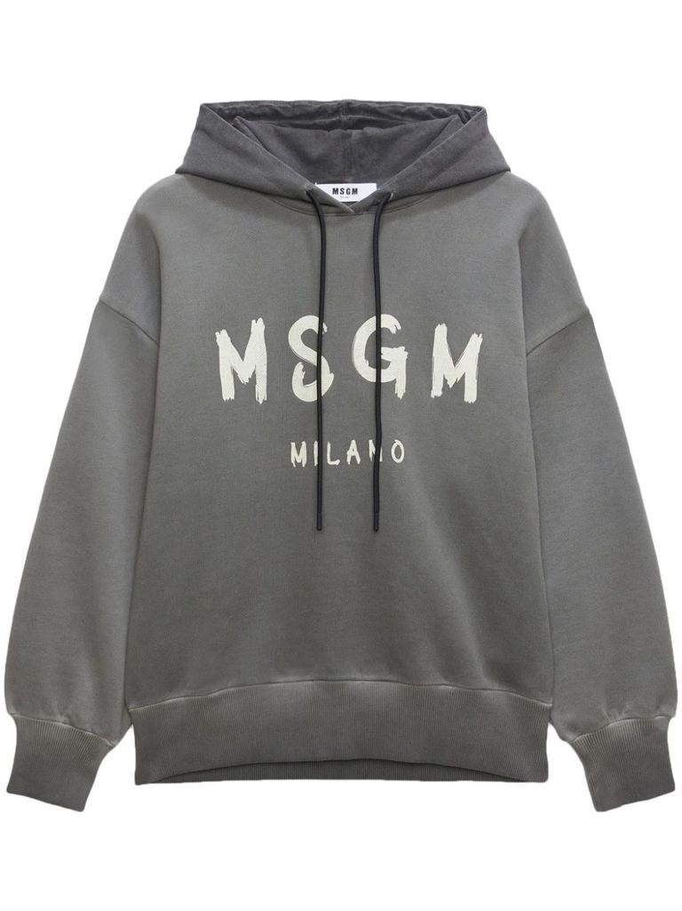 Shop Msgm Front Logo Print Hoodie In Grey