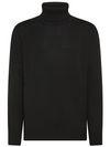 High-neck sweater in merino wool with ribbed edges