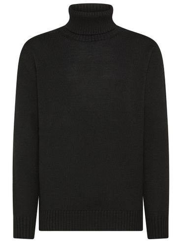 High-neck sweater in merino wool with ribbed edges