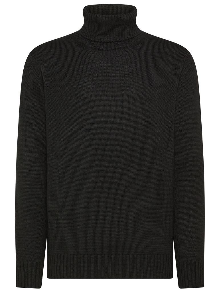 Shop Kangra High-neck Sweater In Merino Wool With Ribbed Edges In Black