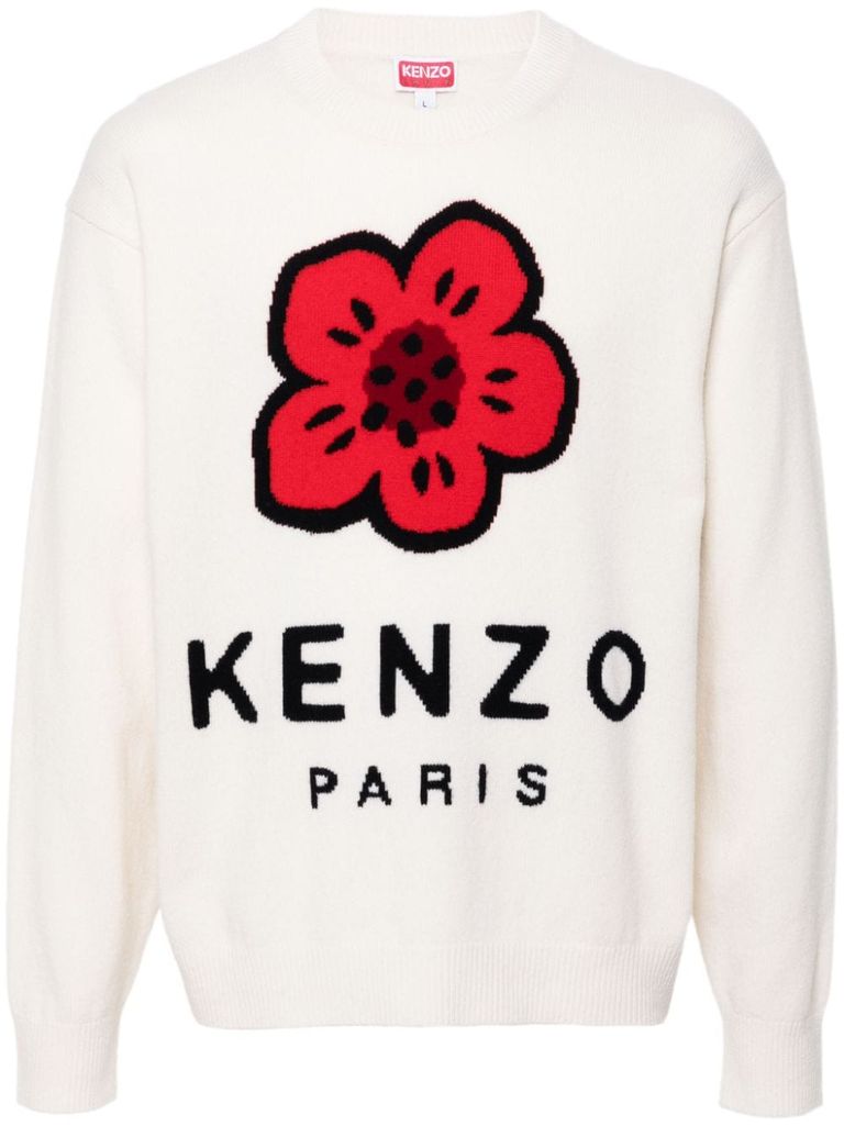 Shop Kenzo Boke Flower Crewneck Sweater In White Wool